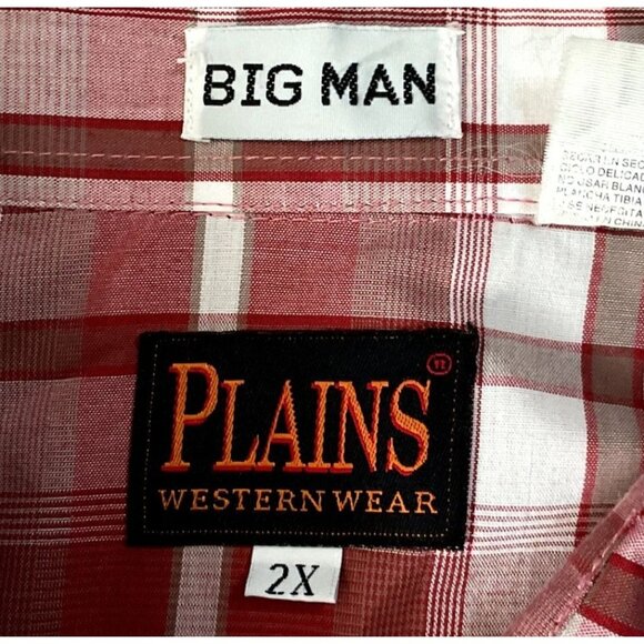 RED PLAID PEARL SNAP SHIRT SIZE 2X BIG MAN WESTERN ROCKABILLY PLAINS MENS - Picture 3 of 4